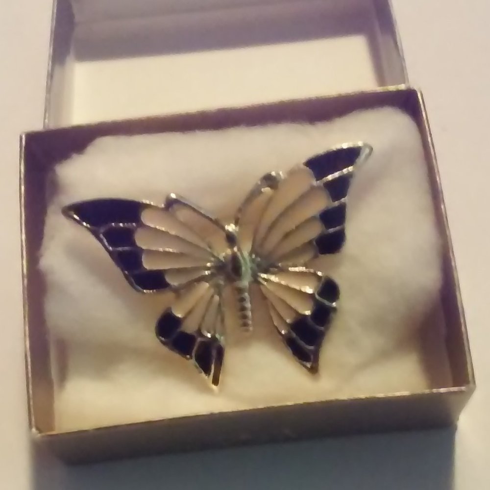 Gold Yellow Black Butterfly Pin Brooch 2" x 2" Unworn